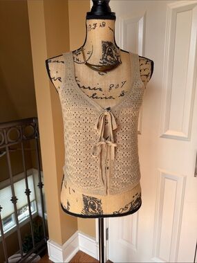 Almost Famous Tan Crochet Tie-Front Tank Top. Sz Medium NWOT